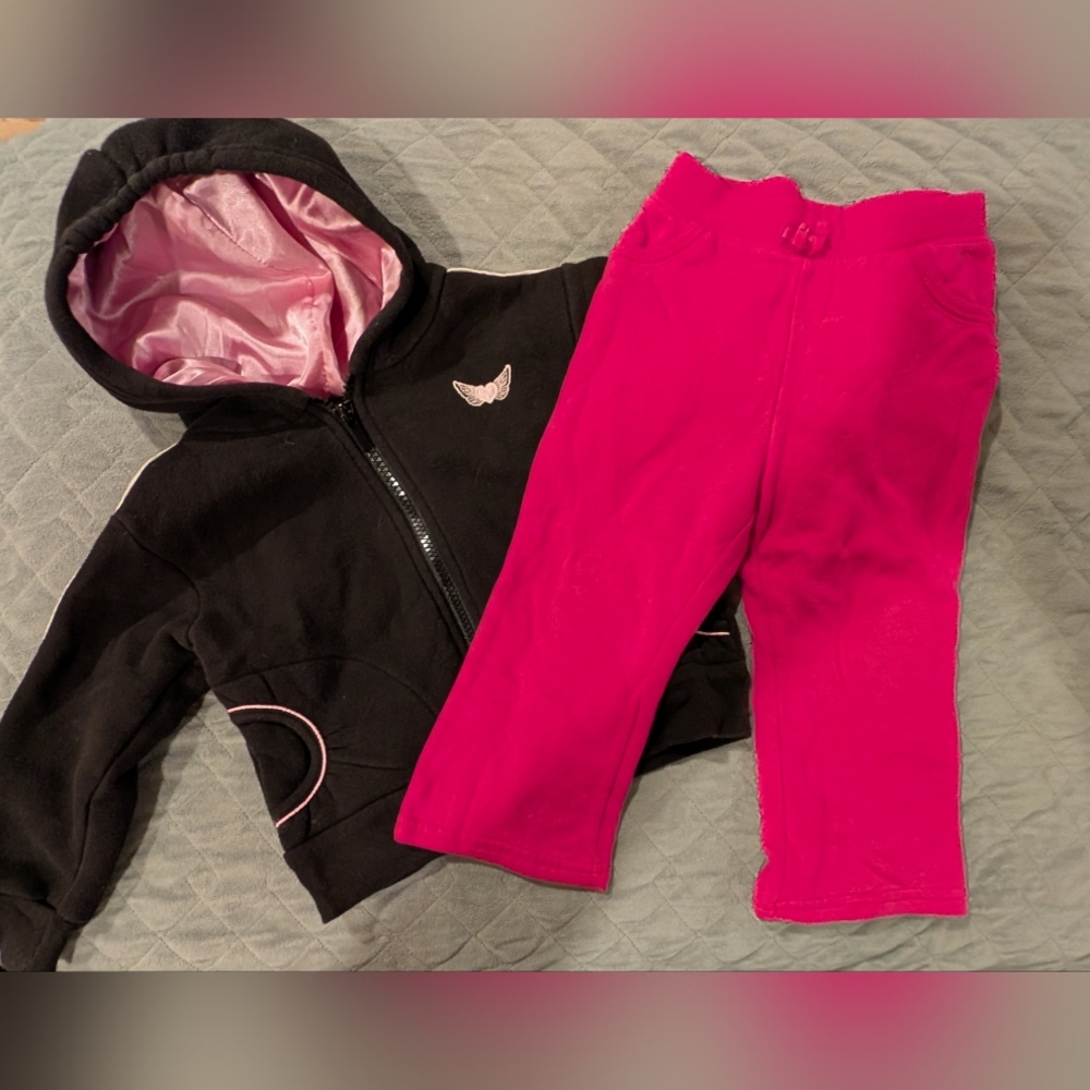 Athletic Works 24M Black and Pink Hooded Zip Up And Pink Sweatpants